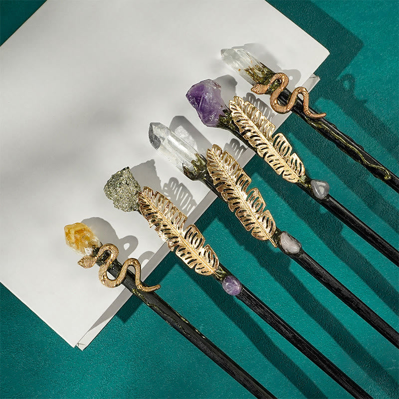 Baguettes Olivenorma en métal et pierres précieuses naturelles, style plume de serpent, cristal - image 13