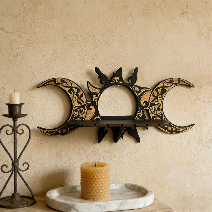 Étagère en bois Olivenorma avec motif soleil et double croissant de lune - image 1