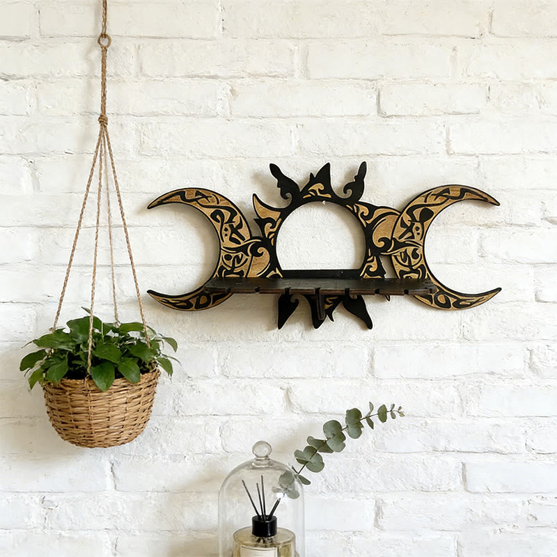 Étagère en bois Olivenorma avec motif soleil et double croissant de lune - image 2