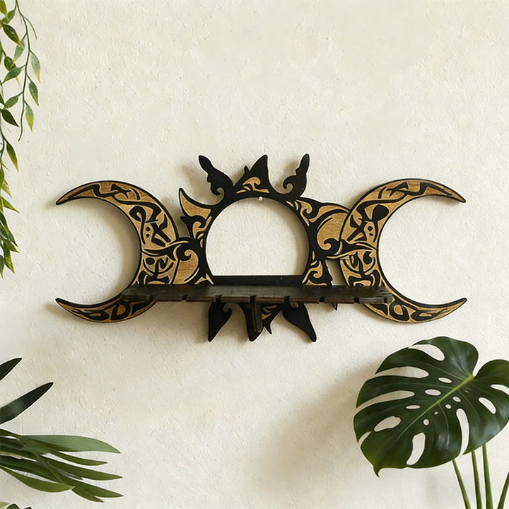 Étagère en bois Olivenorma avec motif soleil et double croissant de lune - Soleil et double croissant de lune - image 0