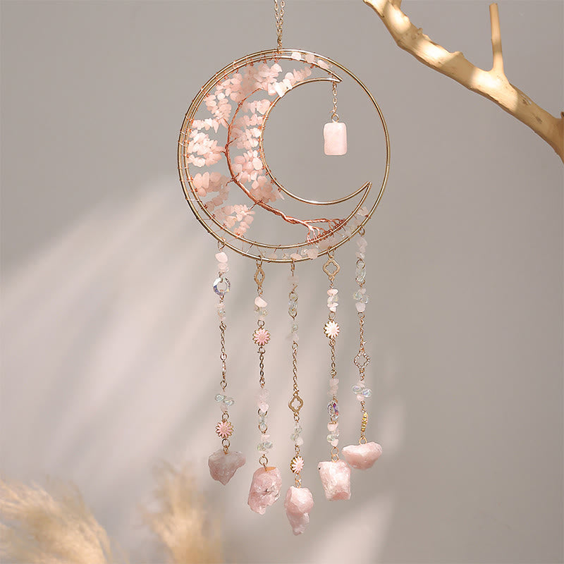 Carillon Olivenorma Arbre de Vie Lune Éclats de Cristal Colorés - Quartz rose - image 8