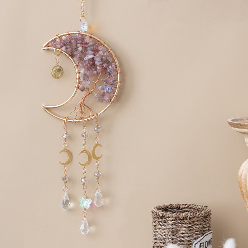 Carillon éolien Olivenorma en quartz fraise, lune de guérison et arbre de vie - image 8