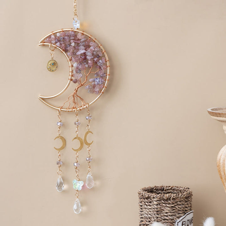 Carillon éolien Olivenorma en quartz fraise, lune de guérison et arbre de vie - image 8