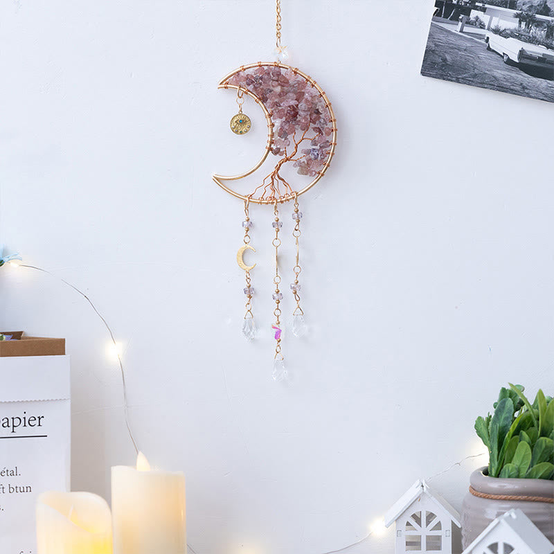 Carillon éolien Olivenorma en quartz fraise, lune de guérison et arbre de vie - image 6