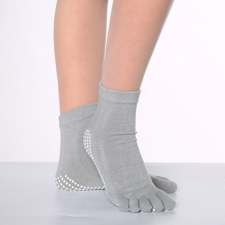 Chaussettes de Pilates Barre Fitness Olivenorma antidérapantes avec séparation des orteils, en coton respirant et confortable « Love Yoga », chaussettes à cinq orteils. - Couleur unie et gris - 10 paires - image 2