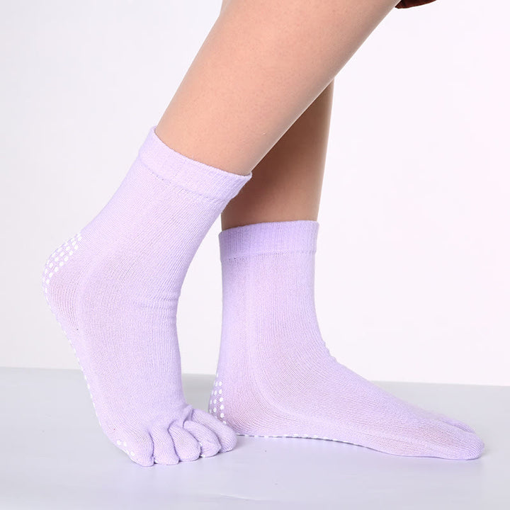 Chaussettes de yoga antidérapantes à cinq orteils Olivenorma« Love Yoga » - Couleur unie et violet clair - 2 paires - image 5