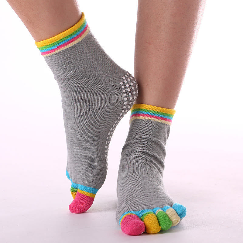 Chaussettes de Pilates Barre Fitness Olivenorma antidérapantes avec séparation des orteils, en coton respirant et confortable « Love Yoga », chaussettes à cinq orteils. - Bout coloré et gris - 10 paires - image 16