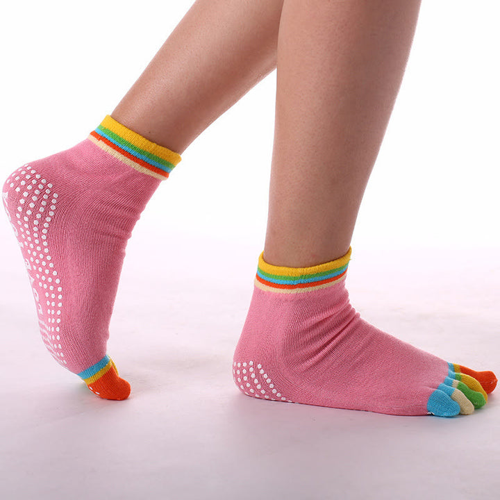 Chaussettes de yoga antidérapantes à cinq orteils Olivenorma« Love Yoga » - Orteils colorés et rose rouge - 2 paires - image 12