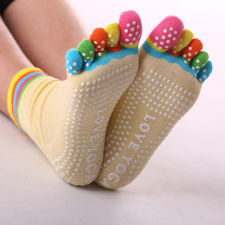 Chaussettes de yoga antidérapantes à cinq orteils Olivenorma« Love Yoga » - Orteil de couleur et jaune - 2 paires - image 10