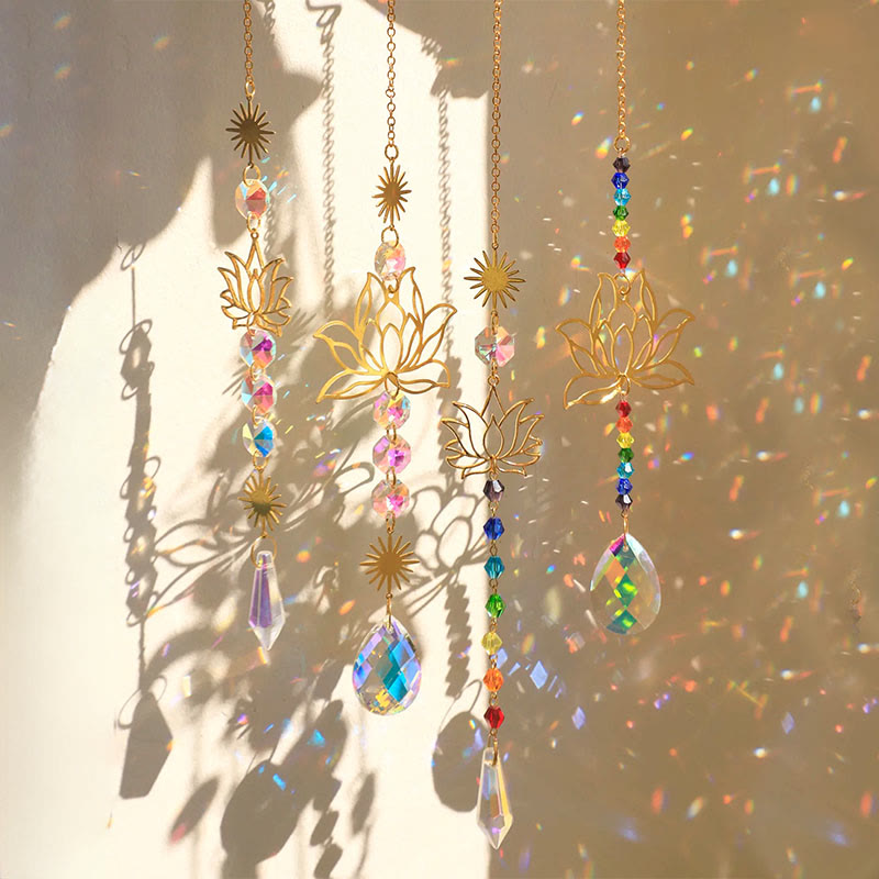 Pendentif en cristal Olivenorma Aurora Borealis avec breloque lotus doré et carillon éolien - image 0