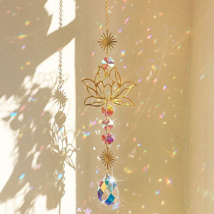 Pendentif en cristal Olivenorma Aurora Borealis avec breloque lotus doré et carillon éolien - Lotus-D - image 5