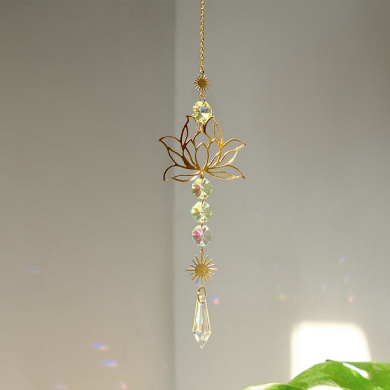 Pendentif en cristal Olivenorma Aurora Borealis avec breloque lotus doré et carillon éolien - Lotus - image 1