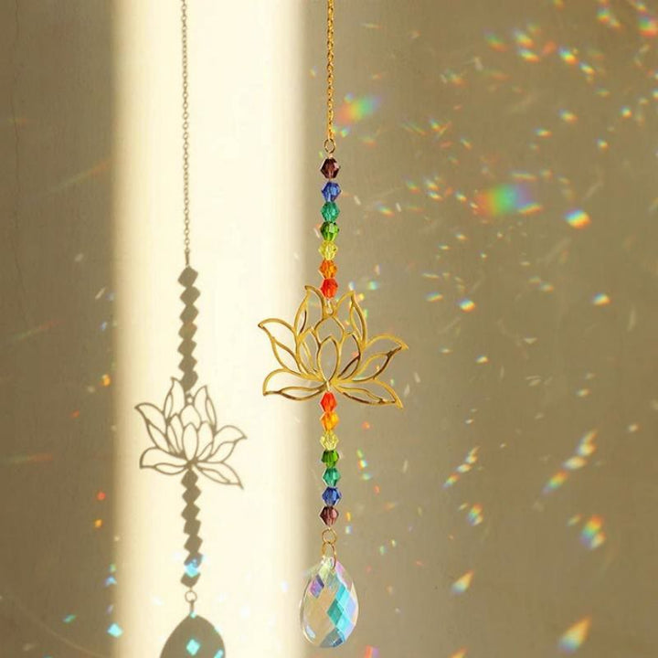 Pendentif en cristal Olivenorma Aurora Borealis avec breloque lotus doré et carillon éolien - Lotus-B - image 3
