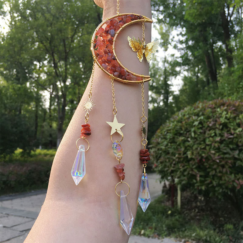 Carillon Olivenorma en cristal naturel, motif lune et soleil - Agate rouge - image 16