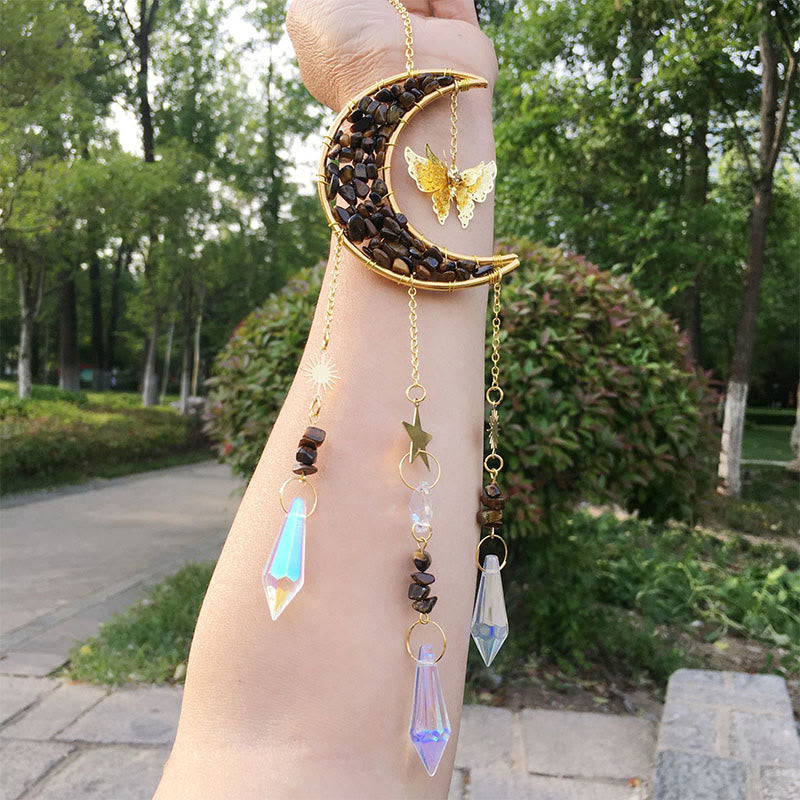 Carillon Olivenorma en cristal naturel, motif lune et soleil - Œil de tigre - image 3