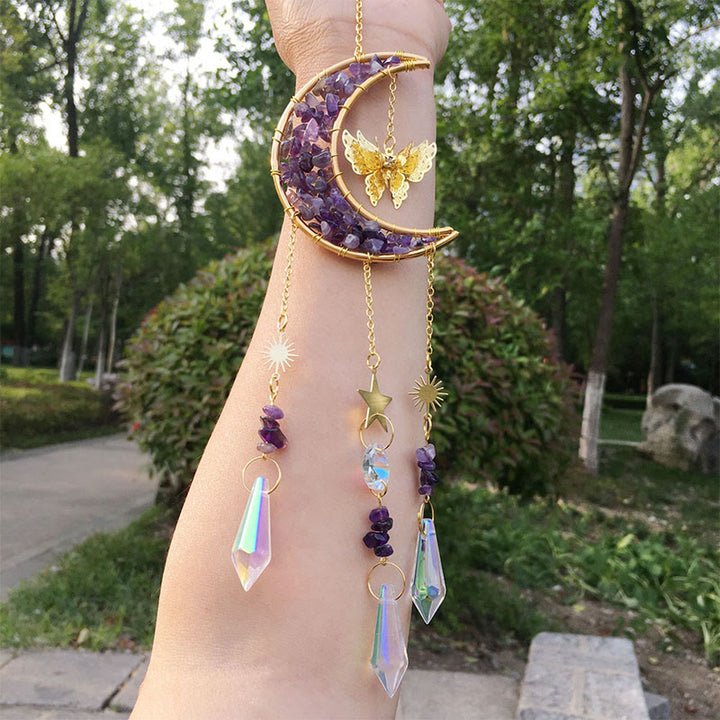 Carillon Olivenorma en cristal naturel, motif lune et soleil - Améthyste - image 5