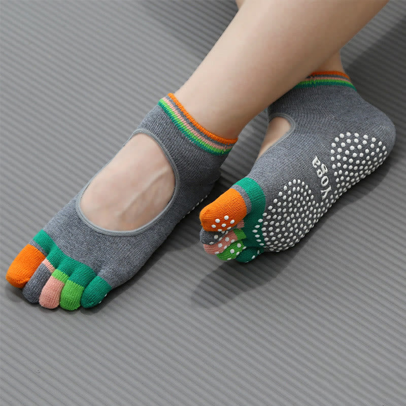 Chaussettes de Pilates Olivenorma antidérapantes avec séparation des orteils, légères et respirantes, pour un confort optimal et un maintien des orteils jusqu'à la cheville. Chaussettes de yoga à cinq orteils. - Dos nu et gris - 10 paires - image 8