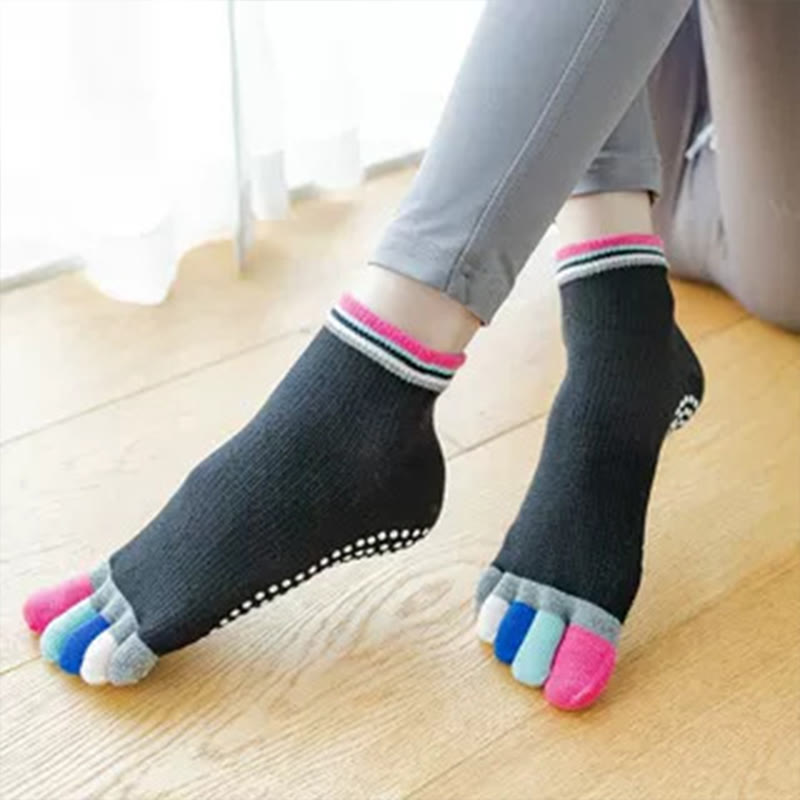 Chaussettes de Pilates Olivenorma antidérapantes avec séparation des orteils, légères et respirantes, pour un confort optimal et un maintien des orteils jusqu'à la cheville. Chaussettes de yoga à cinq orteils. - Couverture intégrale et noir - 10 paires - image 7