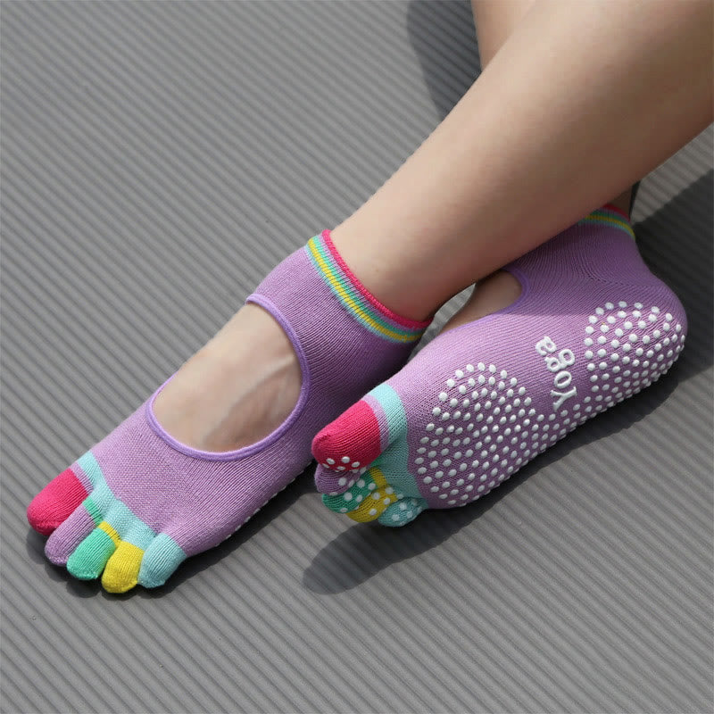 Chaussettes de Pilates Olivenorma antidérapantes avec séparation des orteils, légères et respirantes, pour un confort optimal et un maintien des orteils jusqu'à la cheville. Chaussettes de yoga à cinq orteils. - Dos nu et violet - 10 paires - image 13