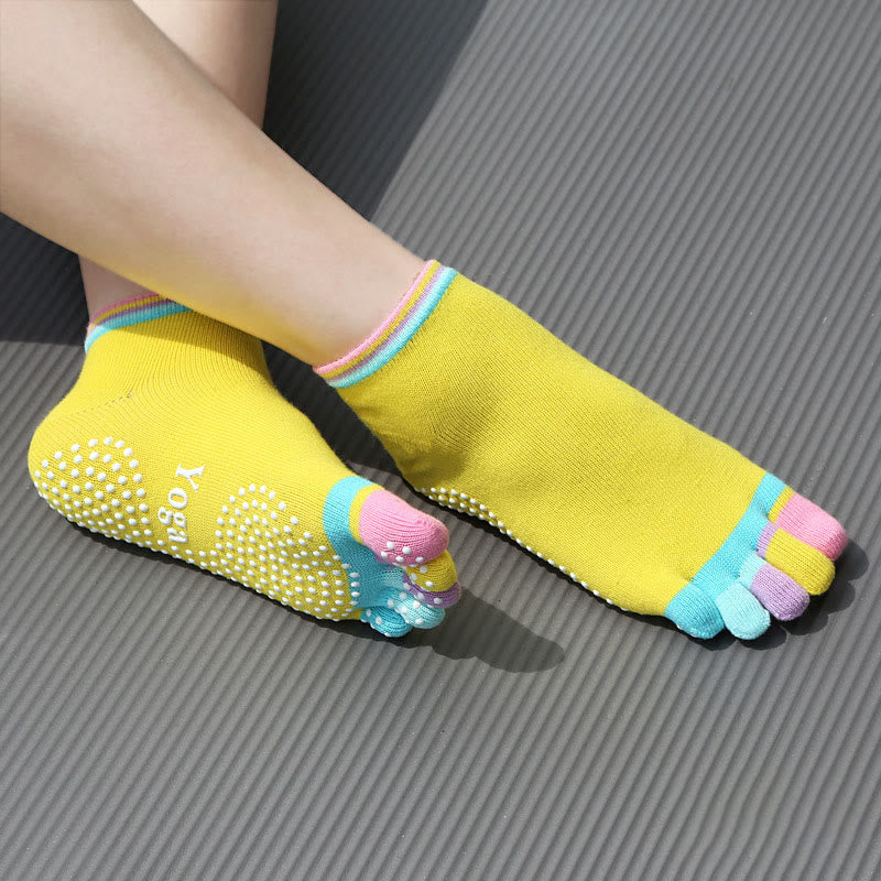 Chaussettes de Pilates Olivenorma antidérapantes avec séparation des orteils, légères et respirantes, pour un confort optimal et un maintien des orteils jusqu'à la cheville. Chaussettes de yoga à cinq orteils. - Couverture complète et jaune - 10 paires - image 3
