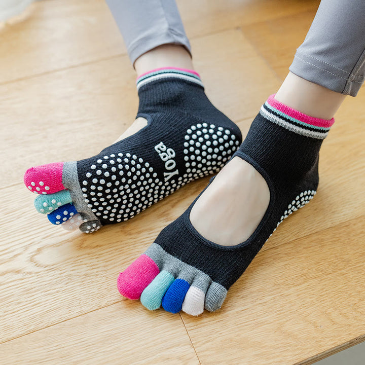 Chaussettes de sport Olivenorma à cinq orteils, antidérapantes, pour le yoga et les chevilles. - Dos nu et noir - 2 paires - image 15