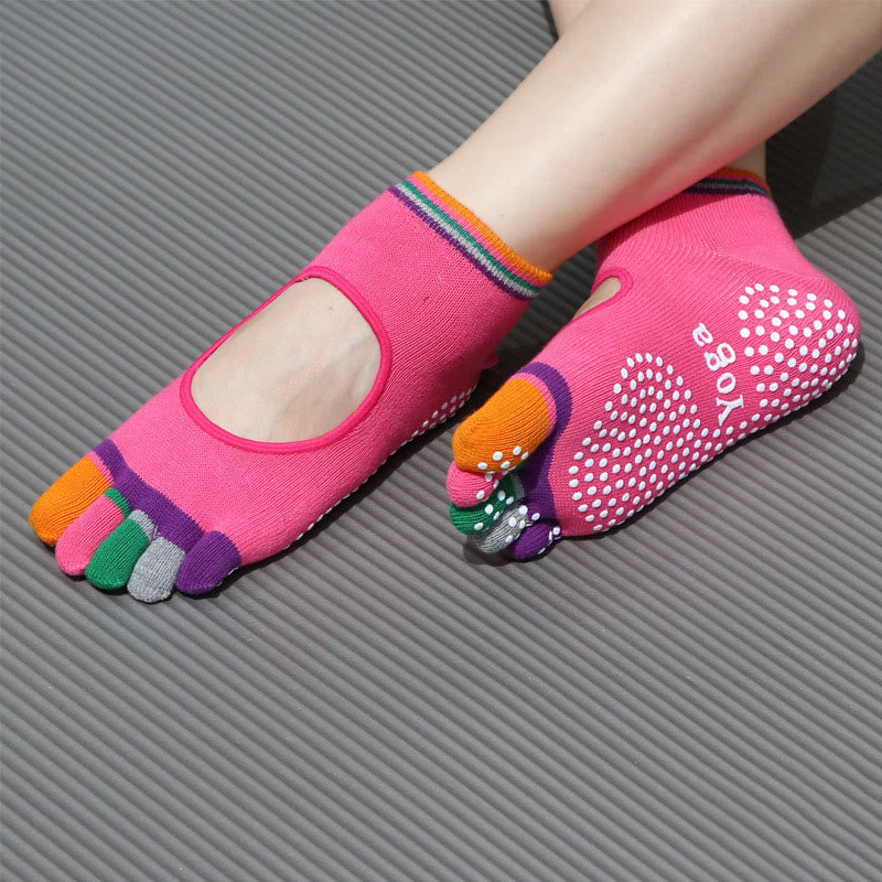 Chaussettes de sport Olivenorma à cinq orteils, antidérapantes, pour le yoga et les chevilles. - dos nu et rose - 2 paires - image 12