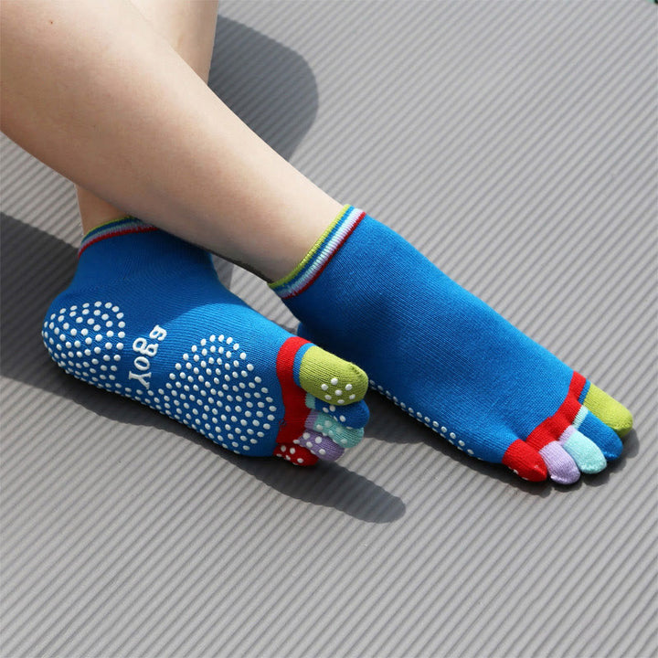 Chaussettes de Pilates Olivenorma antidérapantes avec séparation des orteils, légères et respirantes, pour un confort optimal et un maintien des orteils jusqu'à la cheville. Chaussettes de yoga à cinq orteils. - Couverture complète et bleu - 10 paires - image 1