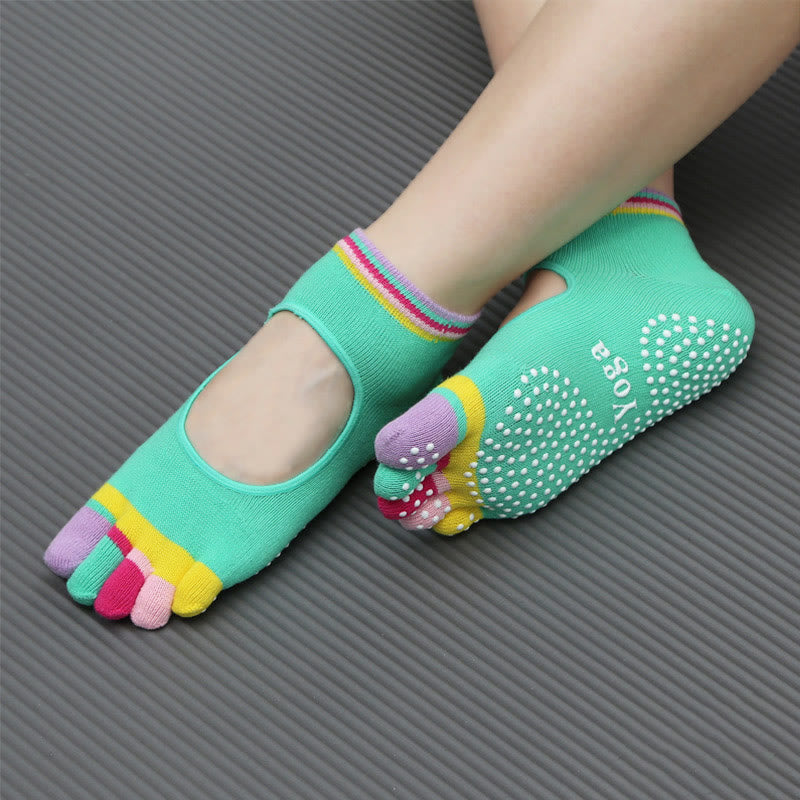 Chaussettes de sport Olivenorma à cinq orteils, antidérapantes, pour le yoga et les chevilles. - Sans dos et vert - 2 paires - image 14