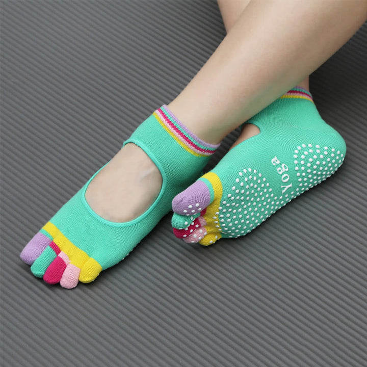 Chaussettes de sport Olivenorma à cinq orteils, antidérapantes, pour le yoga et les chevilles. - Sans dos et vert - 2 paires - image 14