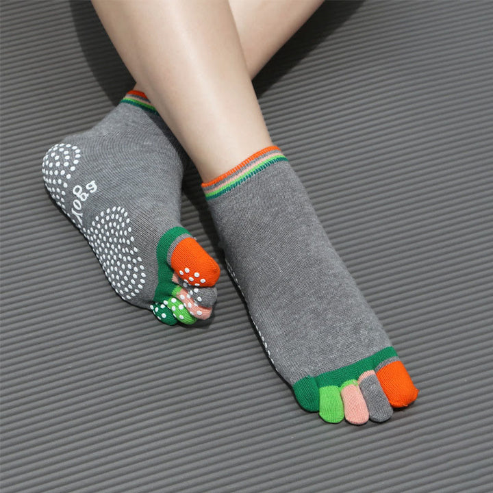 Chaussettes de Pilates Olivenorma antidérapantes avec séparation des orteils, légères et respirantes, pour un confort optimal et un maintien des orteils jusqu'à la cheville. Chaussettes de yoga à cinq orteils. - Couverture complète et gris - 10 paires - image 2