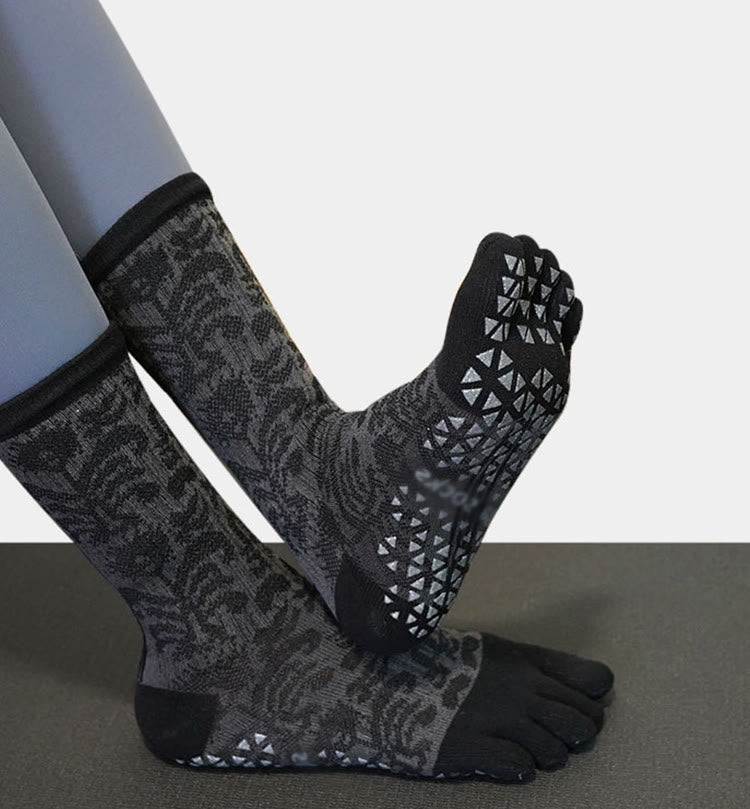 Chaussettes de Pilates et barre Olivenorma respirantes, antidérapantes et à cinq orteils, en coton confortable avec imprimé floral. - image 8