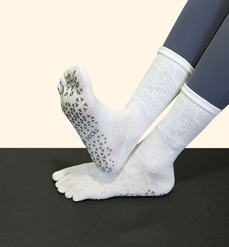 Chaussettes de Pilates et barre Olivenorma respirantes, antidérapantes et à cinq orteils, en coton confortable avec imprimé floral. - image 6