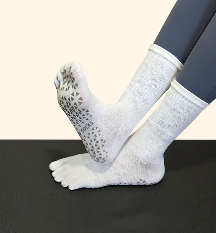 Chaussettes de Pilates et barre Olivenorma respirantes, antidérapantes et à cinq orteils, en coton confortable avec imprimé floral. - image 6