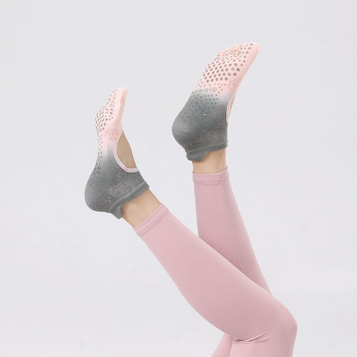Chaussettes de Pilates et de danse Olivenorma antidérapantes, respirantes, à talon ouvert et dégradées, sans dos, pour le yoga et le yoga. - Rose et gris - 10 paires - image 8
