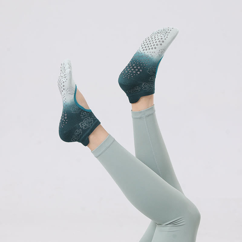 Chaussettes de Pilates et de danse Olivenorma antidérapantes, respirantes, à talon ouvert et dégradées, sans dos, pour le yoga et le yoga. - Vert foncé et bleu - 10 paires - image 0