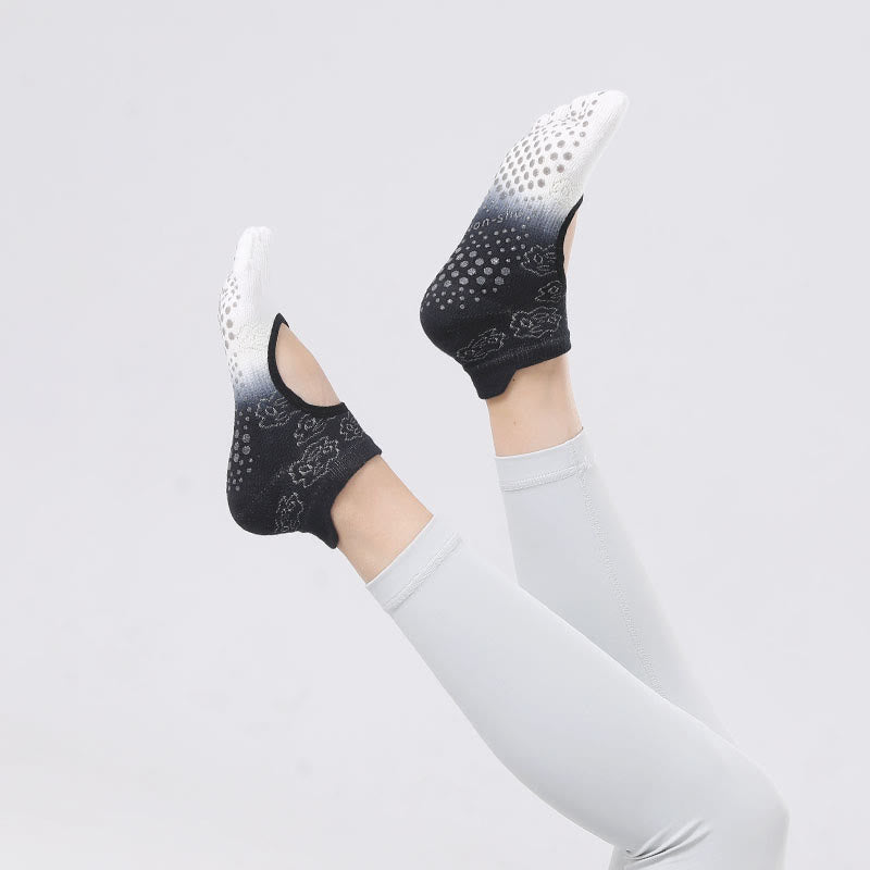 Chaussettes de Pilates et de danse Olivenorma antidérapantes, respirantes, à talon ouvert et dégradées, sans dos, pour le yoga et le yoga. - Blanc et noir - 10 paires - image 6