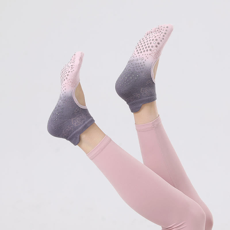 Chaussettes de Pilates et de danse Olivenorma antidérapantes, respirantes, à talon ouvert et dégradées, sans dos, pour le yoga et le yoga. - Rose et violet - 10 paires - image 10