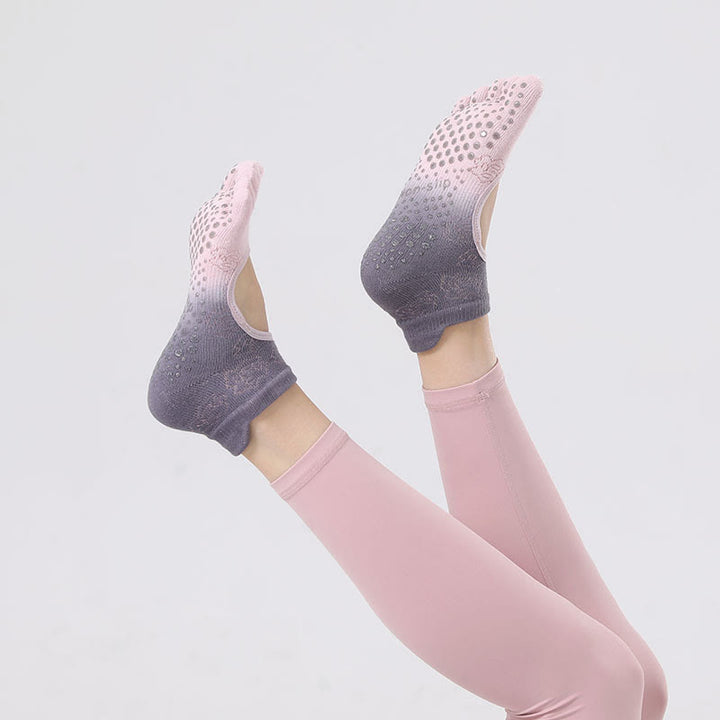 Chaussettes de Pilates et de danse Olivenorma antidérapantes, respirantes, à talon ouvert et dégradées, sans dos, pour le yoga et le yoga. - Rose et violet - 10 paires - image 10
