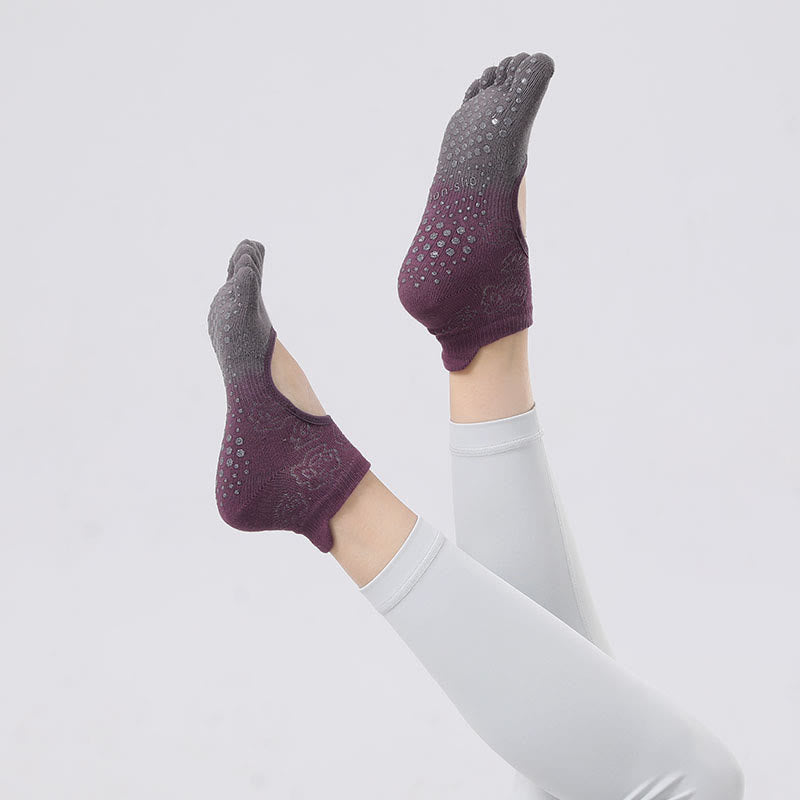 Chaussettes de Pilates et de danse Olivenorma antidérapantes, respirantes, à talon ouvert et dégradées, sans dos, pour le yoga et le yoga. - Violet et gris - 10 paires - image 2