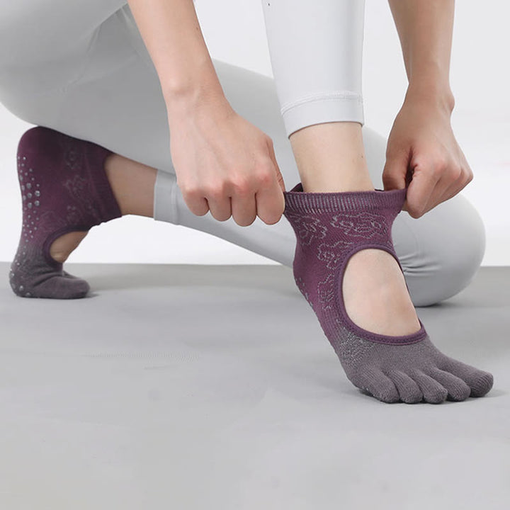 Chaussettes de Pilates et de danse Olivenorma antidérapantes, respirantes, à talon ouvert et dégradées, sans dos, pour le yoga et le yoga. - image 3