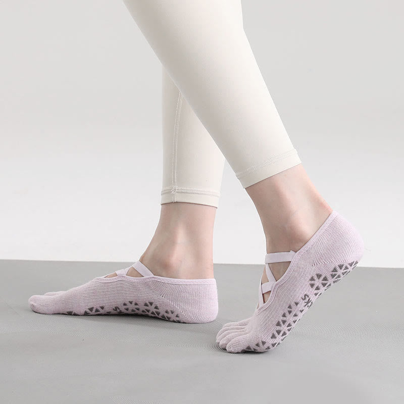 Chaussettes de yoga Olivenorma à cinq orteils avec bride antidérapante - Violet clair - 2 paires - image 1