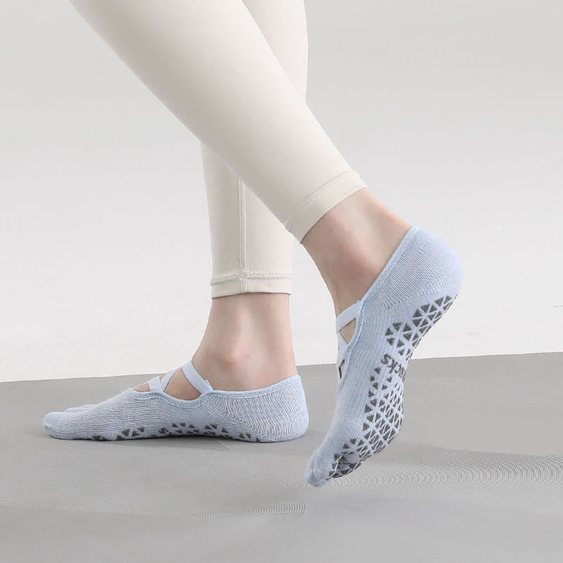 Chaussettes de yoga Olivenorma à cinq orteils avec bride antidérapante - Bleu ciel - 2 paires - image 7