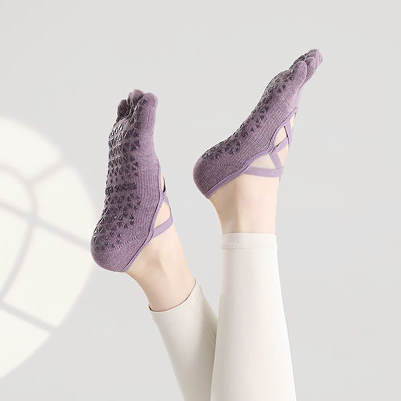 Chaussettes de Pilates et de fitness Olivenorma antidérapantes avec bride croisée pour un maintien sûr des orteils et cinq brides pour les orteils. - image 3
