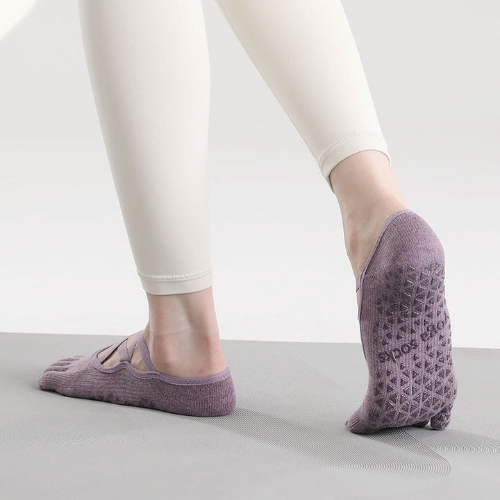 Chaussettes de Pilates et de fitness Olivenorma antidérapantes avec bride croisée pour un maintien sûr des orteils et cinq brides pour les orteils. - Violet foncé - 10 paires - image 2