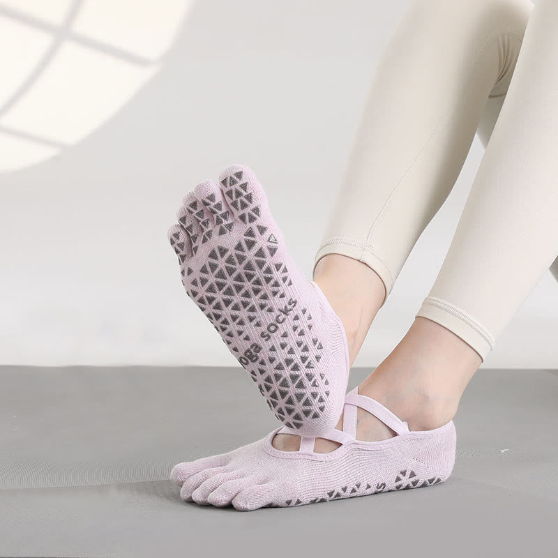 Chaussettes de Pilates et de fitness Olivenorma antidérapantes avec bride croisée pour un maintien sûr des orteils et cinq brides pour les orteils. - image 0
