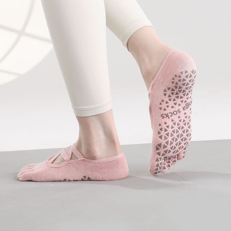 Chaussettes de Pilates et de fitness Olivenorma antidérapantes avec bride croisée pour un maintien sûr des orteils et cinq brides pour les orteils. - Rose clair - 10 paires - image 4