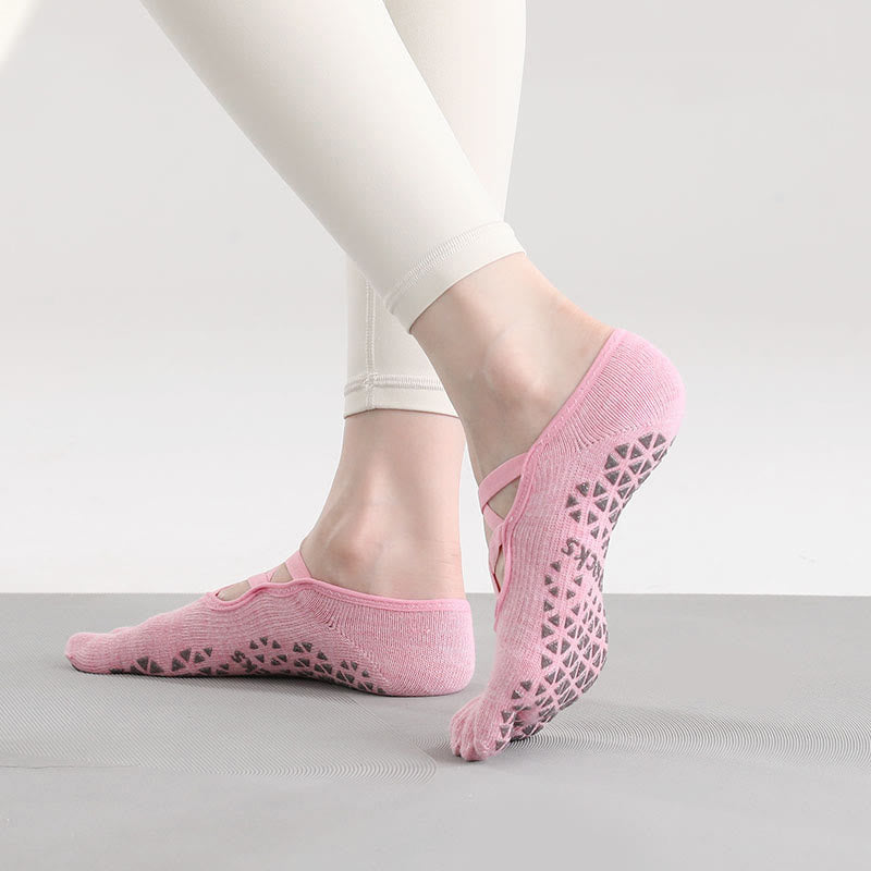 Chaussettes de Pilates et de fitness Olivenorma antidérapantes avec bride croisée pour un maintien sûr des orteils et cinq brides pour les orteils. - Rose foncé - 10 paires - image 6