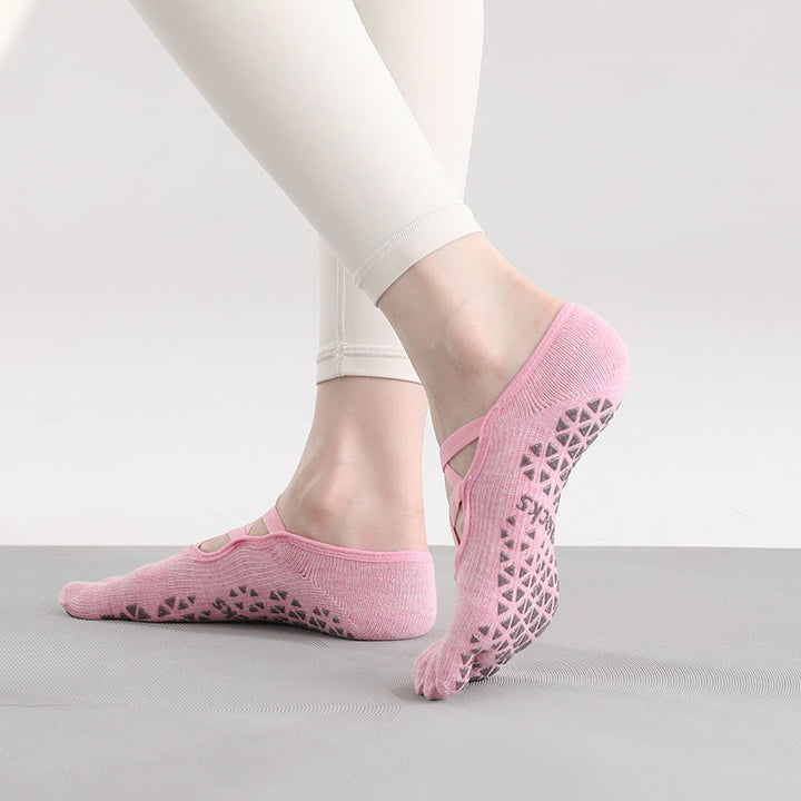 Chaussettes de Pilates et de fitness Olivenorma antidérapantes avec bride croisée pour un maintien sûr des orteils et cinq brides pour les orteils. - Rose foncé - 10 paires - image 6