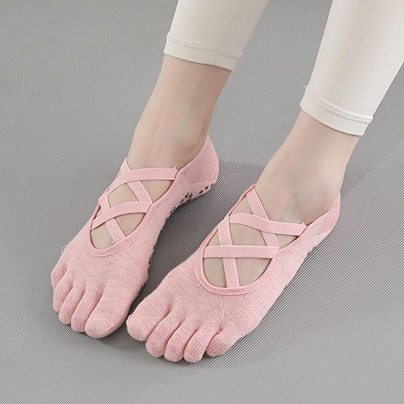 Chaussettes de Pilates et de fitness Olivenorma antidérapantes avec bride croisée pour un maintien sûr des orteils et cinq brides pour les orteils. - image 5