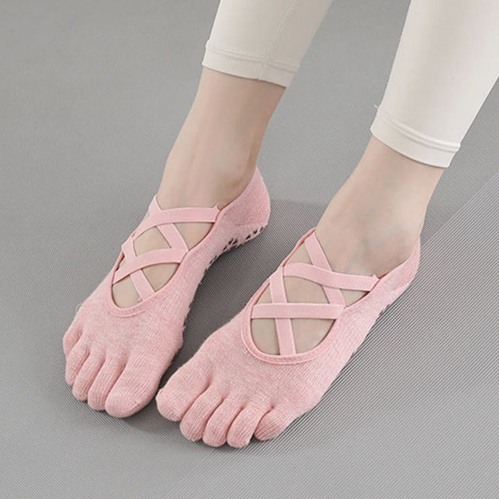 Chaussettes de Pilates et de fitness Olivenorma antidérapantes avec bride croisée pour un maintien sûr des orteils et cinq brides pour les orteils. - image 5
